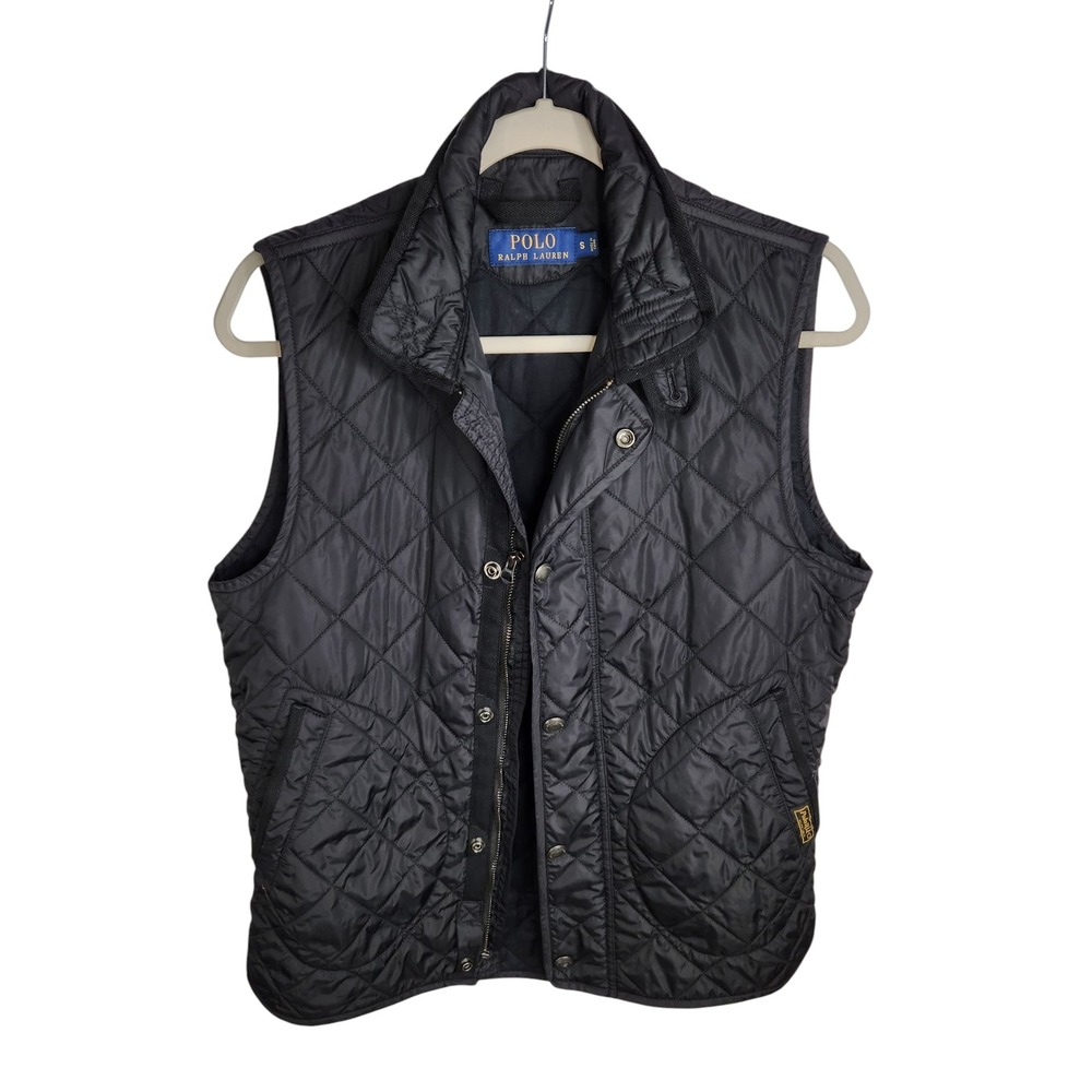 Polo Ralph Lauren Vest Men Small Black Diamond Quilted Mock Neck Full Zip Preppy - Picture 2 of 12